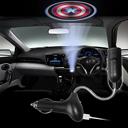 Soonye® Wireless Projector Car Dome LED Light Shadow Ghost Shield Badge with USB Car Charger (Captain America)