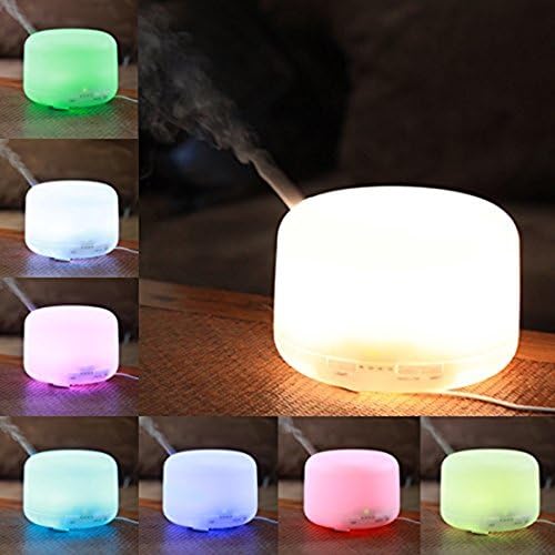 PURVAE 500ml Aromatherapy Essential Oil Diffuser Portable Ultrasonic Cool Mist Aroma Humidifier Air Purifier 7 Color Changing LED Night Lights 4 Timer Settings Auto Shut-off for Home Office Spa Room