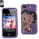 IPhone 4 4S Betty Boop Blowing Kiss Purple Bling Diamond Hard Case W/Screen Protector & Keychain