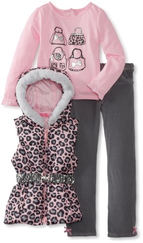 Young Hearts Girls 2-6X 3 Piece Leopard Print Purse Vest Set, Light Pink/Pastel, 3T
