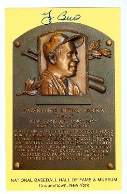 Yogi Berra Autographed/Hand Signed Hall of Fame Plaque Postcard (New York Yankees) 3.5x5.5 (67)