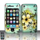Sky Blue Butterfly Flower Premium Design Snap-on Protector Hard Cover Case for Apple iPhone 3G - 3GS 3G-S ATT