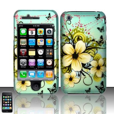 hard case or soft case for iphone:Sky Blue Butterfly Flower Premium Design Snap-on Protector Hard Cover Case for Apple iPhone 3G, 3GS 3G-S (AT&T)
