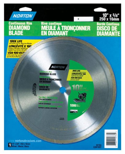 Click to Buy: Norton 2784 10 Inch Dry or Wet Cutting Continuous Rim Diamond Saw Blade with 5 8 Inch Arbor for Tile