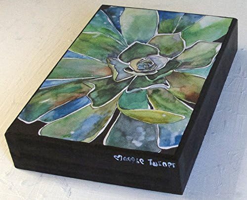 Green Succulent Small Wall Art Print on Wood Panel Agave Watercolor Painting Shelf Art Ready to Hang 6X9 Signed