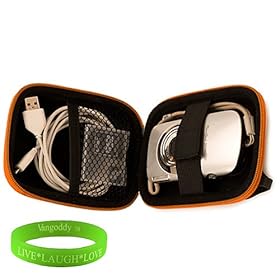 Durable and Elegant Extra Thick Digital Camera Case for your Canon Powershot S Series: Specifically Powershot S100 HS or Powershot S95 HS and Canon Accessories in Nylon Orange , interior lined with soft felt preventing scratches + Green Vangoddy Bracelet!!!