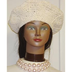 Hand Crocheted Ivory Rayon Cotton Gimp and Chenille Beret for Women and Teens Offered in...