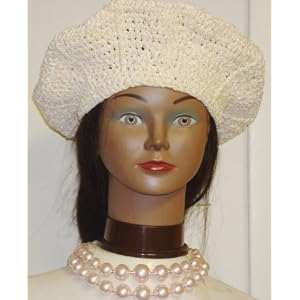Hand Crocheted Ivory Rayon Cotton Gimp and Chenille Beret for Women and Teens Offered in...