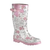 Hearts and Skulls Rain Boots - Pink/ White