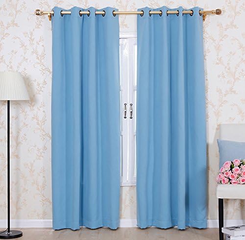 Blackout Curtains Window Panel Drapes for bedroom / living room - 2 Panel Set, 52 by 84 inch each panel, 8 grommets per Panel, 2 Tie Back Included, color Sky Blue - Window Rose