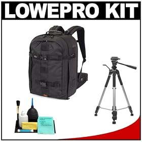 Lowepro Pro Runner 450 AW Digital SLR Camera Backpack Case (Black) + Tripod + Accessory Kit for Canon Rebel XSi, XS, T1i, T2i, EOS 50D, 5D, 7D, Nikon D3000, D5000, D40, D60, D90, D300, D300s, Olympus Evolt E-30, E-450, E-520, E-620, and Sony Alpha A230, A330, A380, A450, A500, A550, A850