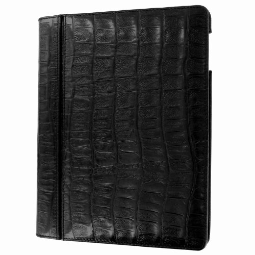 Apple iPad 2 / 3 / 4 Gen. Piel Frama Black Wild Crocodile Magnetic Leather Cover On Sale