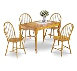 Light Oak Terracotta Tile Wood Dining Table with Four Wood Chairs