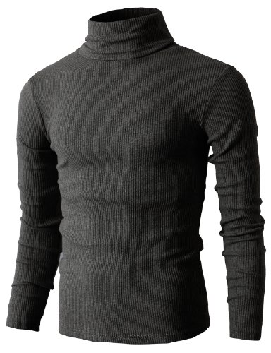 H2H Men's Basic Ribbed Cotton Thermal Turtleneck T-Shirts