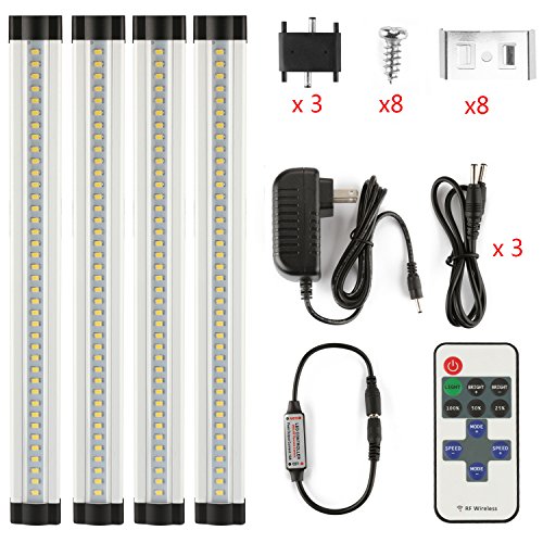 LXG 12in Dimmable LED Under Cabinet Lighting, 12W 2700K Warm White 1000LM, Clear Cover Led Strips,11key IR Remote Control 4 Pack