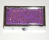 Silver & Purple Paisley Pill Box Case Organizer : Compact Size