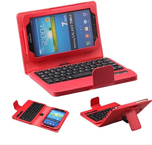 XKTTSUEERCRR Wireless Bluetooth Removable ABS Keyboard PU Leather Tablet Stand Case for Samsung Galaxy Tab 3 7.0 inch 7" T210 T211 P3200 P3210 Tablet (Red)