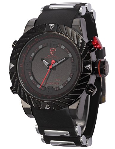 Shark - Montre Sport Homme - Quartz Digital - Date/ Jour/ Alarm/ LED/ - Bracelet Caoutchouc Noir +Boîte SH166