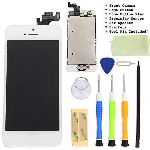 for iPhone 5 White LCD Display Touch Screen Glass Digitizer Assembly With Spare Parts (Home Button & Camera & Flex Cable Sensor)