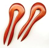 Matched Pair Cardinal Wood, Bloodwood Hair Forks Simple Round Design 5 inch