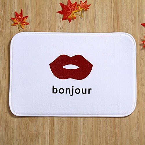 RicenOhe Bonjour Lips Flannel Non-Slip Entry Way Floor Mat Outdoor Indoor Decor Rug Doormats, 23.7-Inch x 15.7-Inch