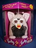 Furby Electronic Silver with Greyand Silver Stripes on Belly, White Feet and Inner Ears