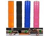 V2 GRID FOAM EXERCISE ROLLER - FOR PILATES YOGA SOFT TISSUE MASSAGE CORE BODY FITNESS WORKOUT - LONG 62CM - BLUE
