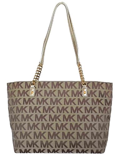 Michael Kors MK Signature Jet Set EW Chain Tote Bag Handbag Purse - Gold