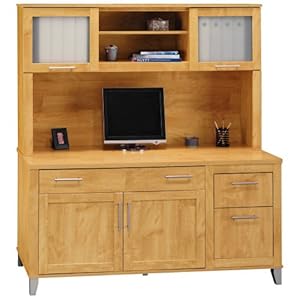 Bush Somerset Credenza Computer Desk and Hutch - Maple, 59.29W x 24.4D x 64.73H inches,Bush Industries Inc,BHI660-PID126307,BHI660-1