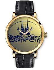 SPRAWL Aanalog Fashion Series Gold Ladies Watches of Genuine Black Leather Strap,Unique Wrist Watch for Women Girls Designed with blue castle