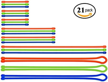 Elifunz Reusable Rubber Gear Twist Ties- Cable Manager and Cord Keeper for Travel-Organize Electronics, Tech Gadgets (21 Pack, 3 inch,6 inch,12 inch,24 inch)