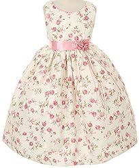 Girls Infant Cotton/Satin Floral Print Sleeveless Piping Fitted  Jacquard Round Neck Spring Tea Length Flower-Girl Dress  With a Bow(s) and a Ribbon  and a Sash 