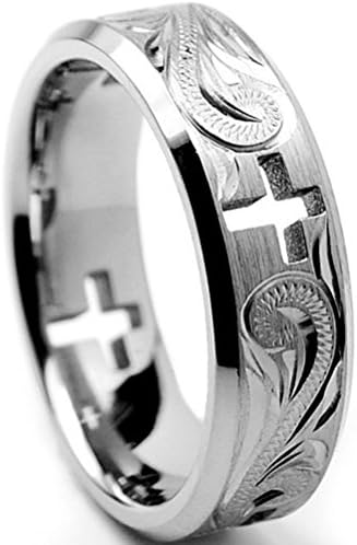 Titanium Faith Ring for Men Religious Christian Cross Silver Tone (7mm) (10.5)