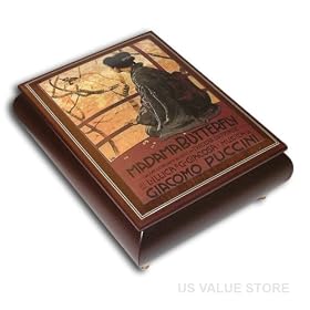 Jewelry Box, Italian Inlaid Wooden Musical Jewelry Box, Plays Madame Butterfly by Sorrento Boxes