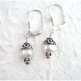 Sterling Silver Laura Pearl Leverback Drop Earrings