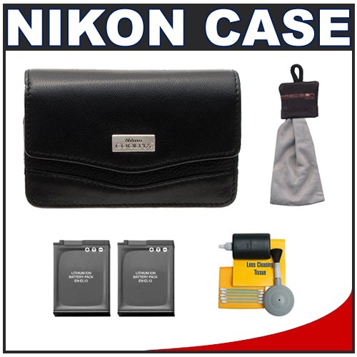 Nikon Coolpix 11632 Leather Digital Camera Case Bag + (2) EN-EL12 Batteries + Accessory Kit for S70, S620, S630, S640, S1000pj & S1100pj