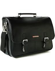 Apparel: Alpine Swiss Hunter Leather Briefcase Dressy Flap-Over Buckle Messenger Black - alpine swiss