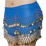SEXY BELLY DANCER COSTUME HIP SCARF - DARK TORQUOISE WITH GOLD COINS