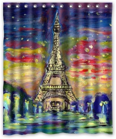 RAROFU Custom Frech Paris Eiffel Tower City of Love Watercolor Painting Shower Curtain 60" x 72" - Bathroom Decor(Fabric)