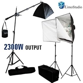 2300W Photo Studio Video Chromakey Softbox Kit with Hair Boom Light Stand Set, LimoStudio, LMS110