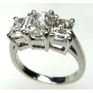 2.86 Ct I I1 Radiant Diamond 14K White-Gold Three Stone Engagement Ring