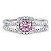 BERRICLE Sterling Silver 0.75 ct.tw Cushion Pink Cubic Zirconia CZ Halo Engagement Wedding Ring Set