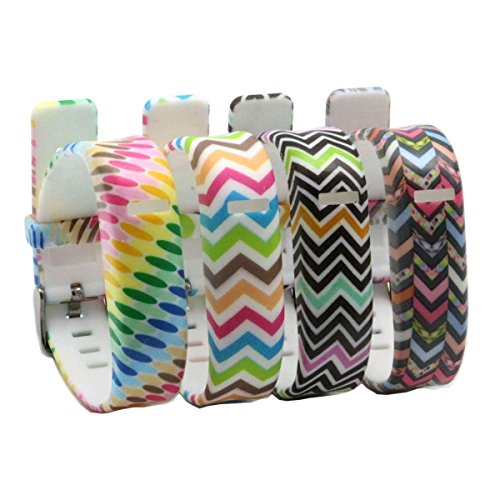 HoneyLife Fitbit Flex Cute Silicone Replacement Wristband Bracelet/ Wireless Activity and Sleep Tracker Accessory Band with Safety Watch Buckle + Fastener Ring, Patterned with ZigZAg Prints/Color Dots