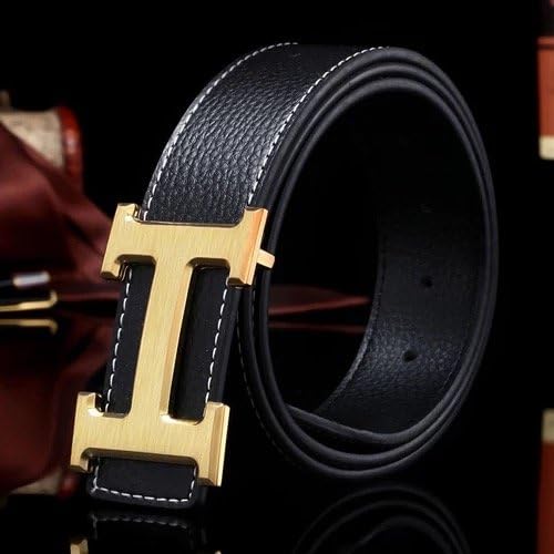Swzt Fashion Leather Unisex Gold Buckle Belt Black