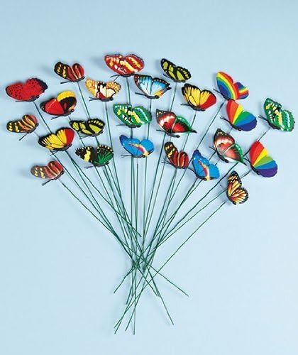 TINYPONY® Set of 24 Garden Yard Planter Colorful Whimsical Butterfly Stakes