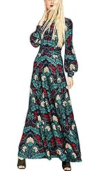 Sexy Puff Sleeves Floral Print Vintage Cutout Round Neck Evening Dress/Party Dress/Maxi Dress 