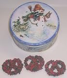 Scott's Cakes 1 lb. Dark Chocolate Covered Pretzel with Christmas Jimmies & Chocolate Chips in a Classic Snowman Tin