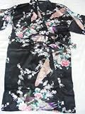 Women's 100% Thai Silk Robes- Asian Peacock Design- Midnight Black (Free Size)