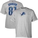 Calvin Johnson Reebok Detroit Lions Grey Player Jersey T-Shirt (Large)