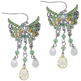 Green Crystal Butterfly Filigree Chandelier Dangle Earrings